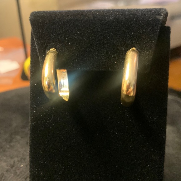 KNIFE EDGE HOOP EARRINGS GOLDEN VERMEIL OVER 925 SILVER - Picture 1 of 11
